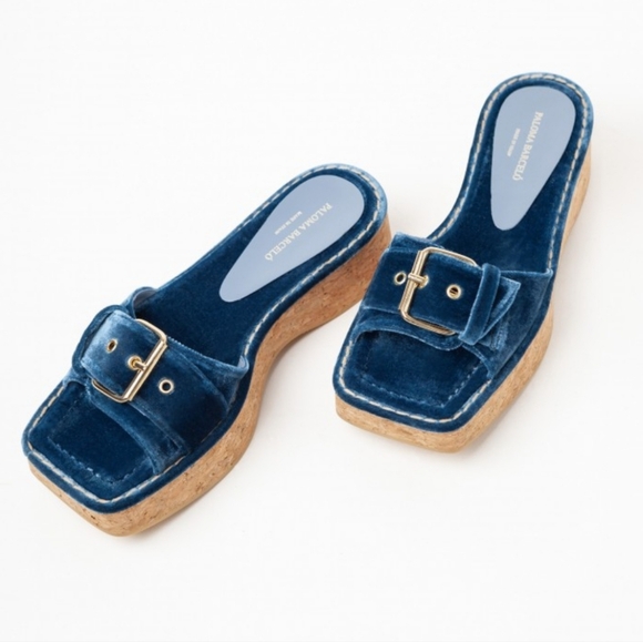 Blue Velvet Platform Sandals - Picture 1 of 8